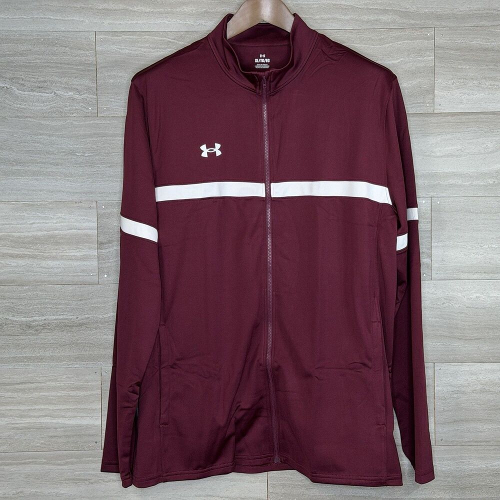 Under Armour Team Knit Warm Up Maroon Full-Zip Track Jacket Mens XL Loose